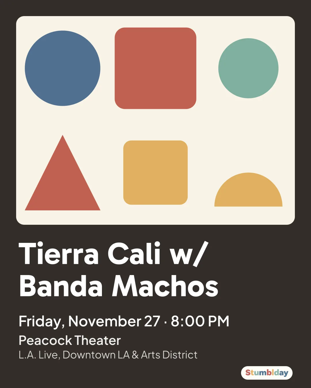 Flyer for Tierra Cali w/ Banda Machos: Friday, November 27 · 8:00 PM at Peacock Theater