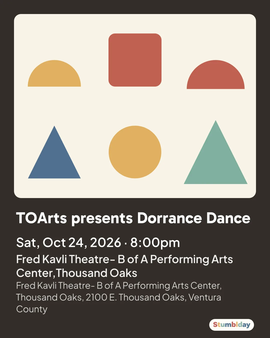 Flyer for TOArts presents Dorrance Dance: Sat, Oct 24, 2026 · 8:00pm at Fred Kavli Theatre- B of A Performing Arts Center,Thousand Oaks