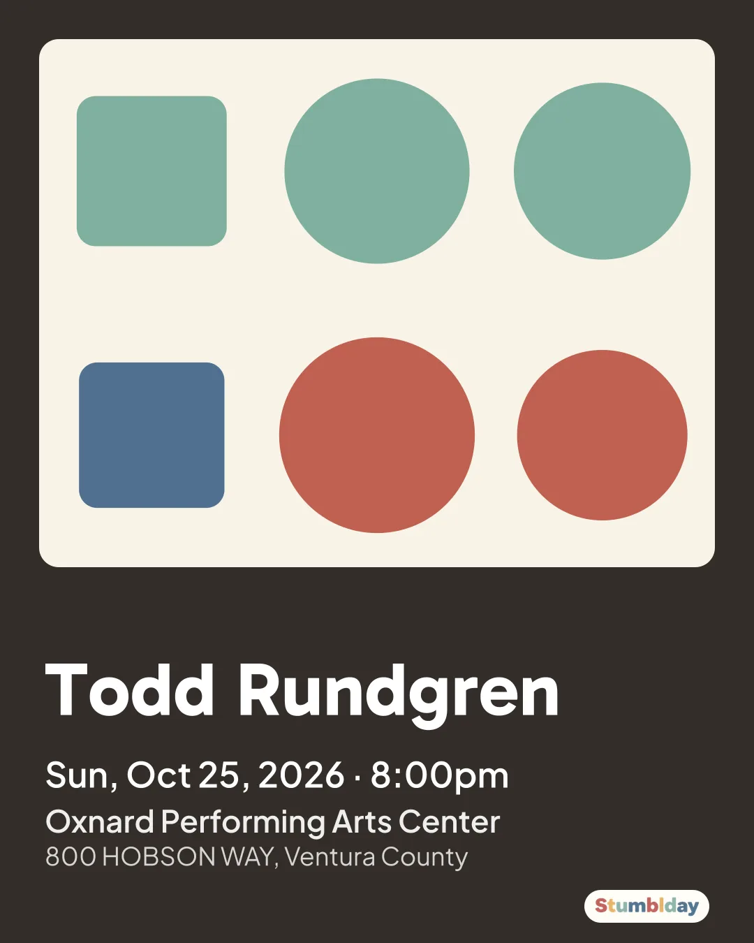 Flyer for Todd Rundgren: Sun, Oct 25, 2026 · 8:00pm at Oxnard Performing Arts Center