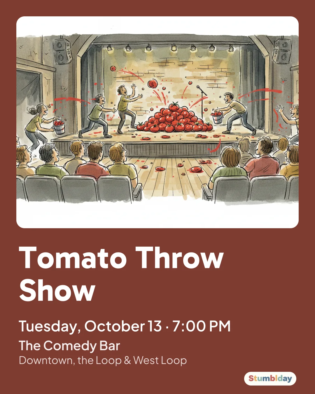 Flyer for Tomato Throw Show: Tuesday, October 13 · 7:00 PM at The Comedy Bar