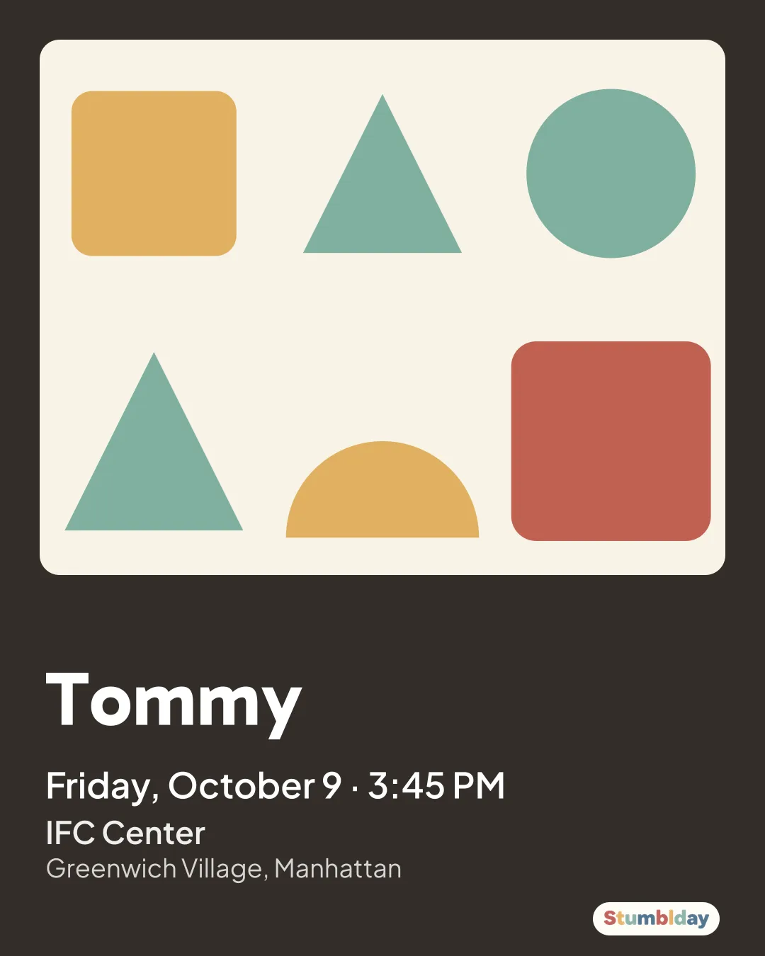 Flyer for Tommy: Friday, October 9 · 3:45 PM at IFC Center