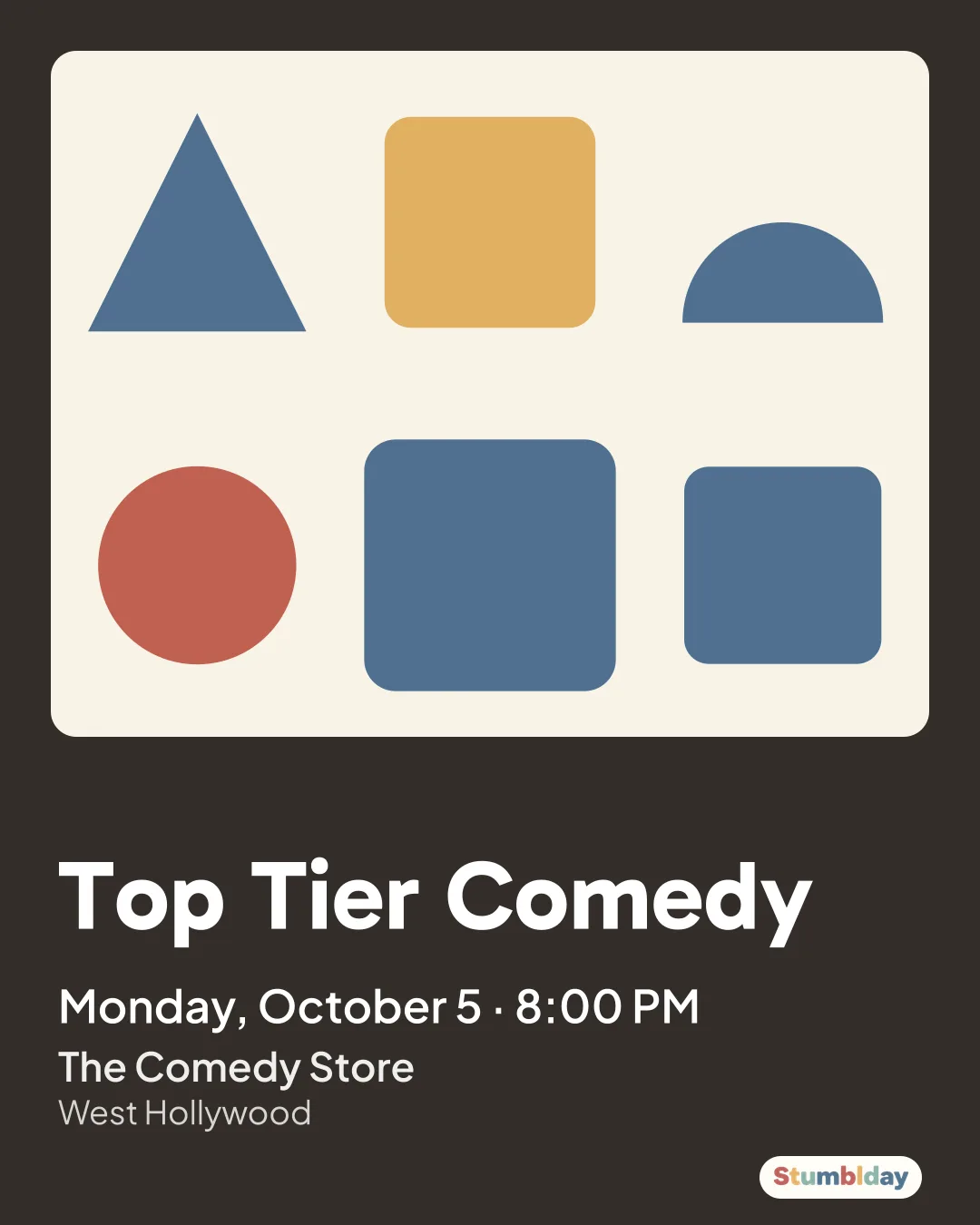 Flyer for Top Tier Comedy: Monday, October 5 · 8:00 PM at The Comedy Store