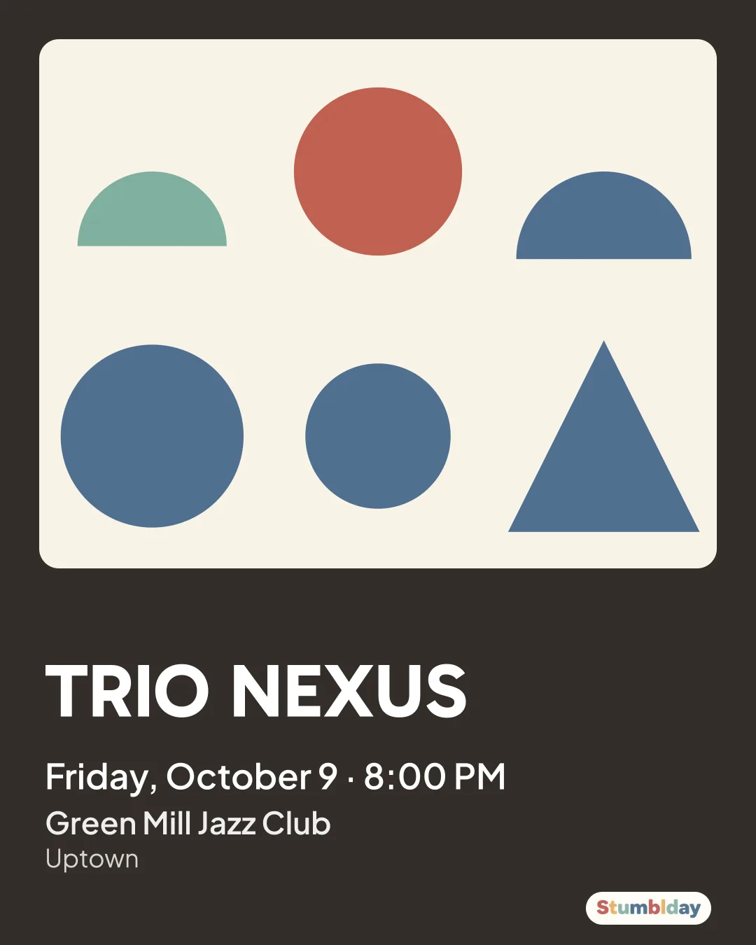 Flyer for TRIO NEXUS: Friday, October 9 · 8:00 PM at Green Mill Jazz Club