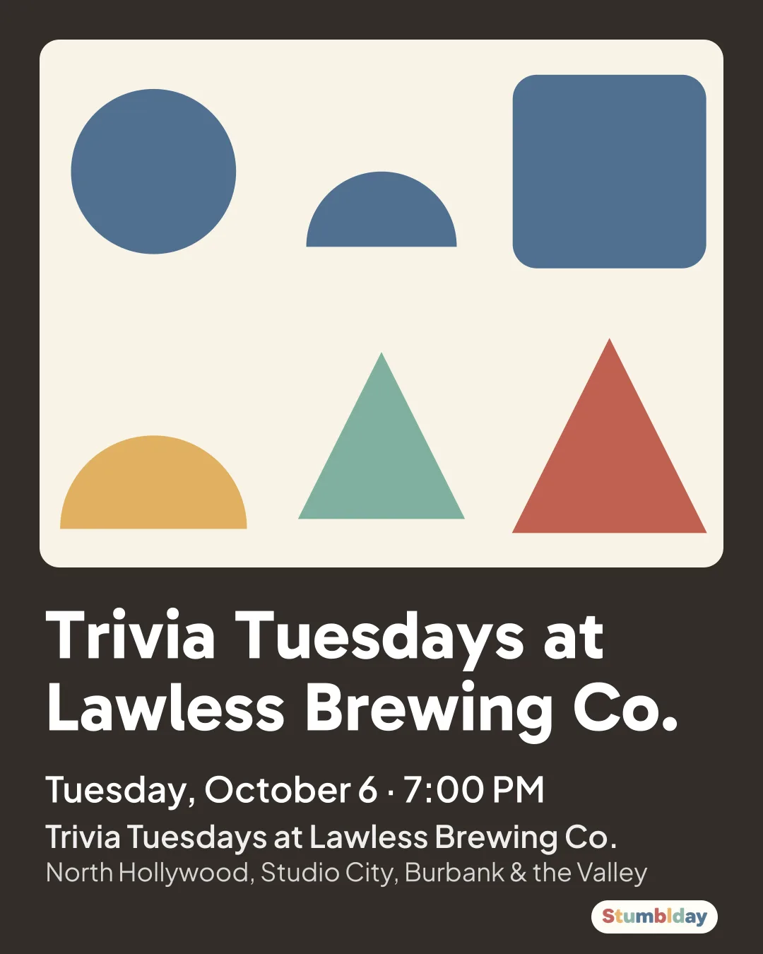 Flyer for Trivia Tuesdays at Lawless Brewing Co.: Tuesday, October 6 · 7:00 PM at Trivia Tuesdays at Lawless Brewing Co.