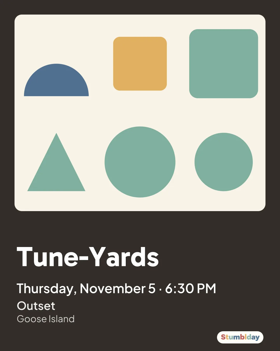 Flyer for Tune-Yards: Thursday, November 5 · 6:30 PM at Outset