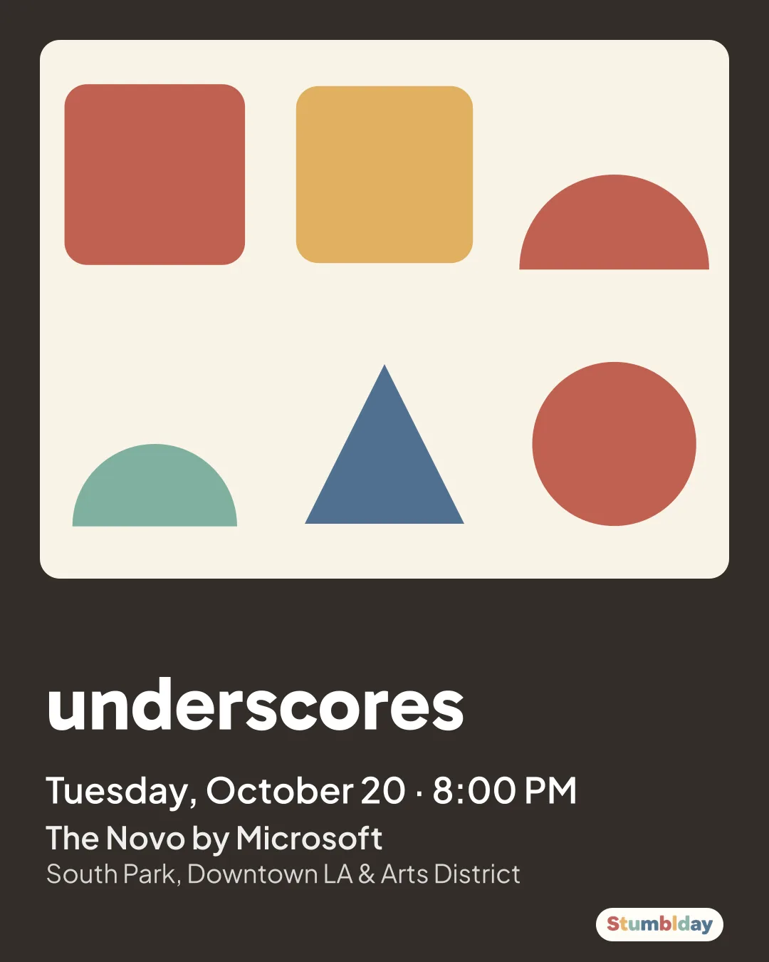 Flyer for underscores: Tuesday, October 20 · 8:00 PM at The Novo by Microsoft