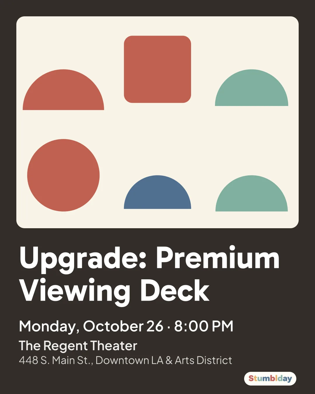 Flyer for Upgrade: Premium Viewing Deck: Monday, October 26 · 8:00 PM at The Regent Theater
