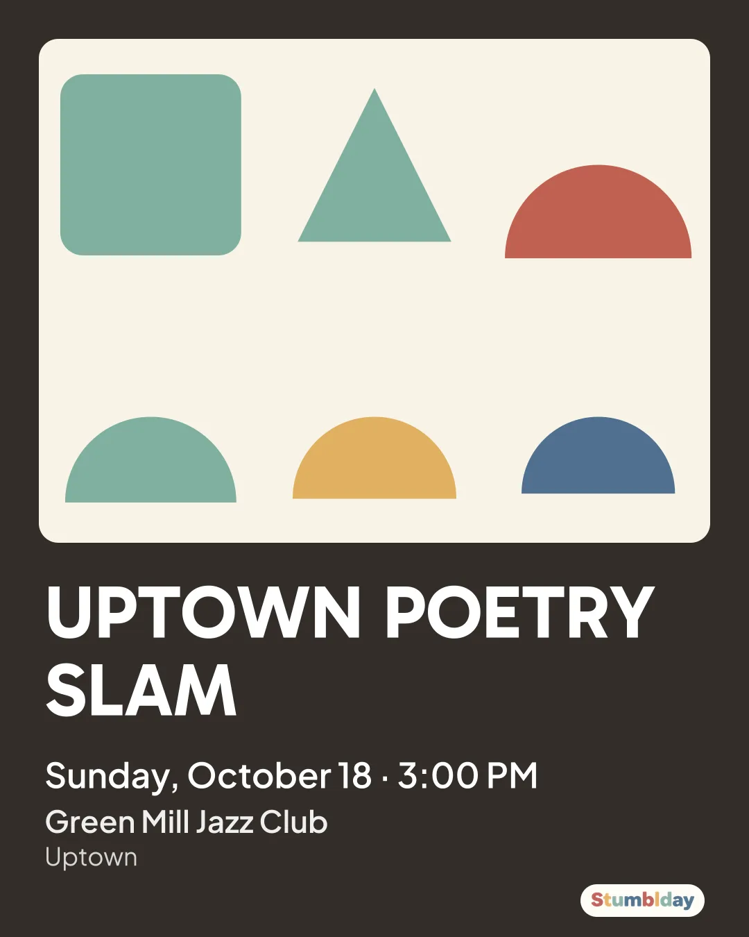 Flyer for UPTOWN POETRY SLAM: Sunday, October 18 · 3:00 PM at Green Mill Jazz Club