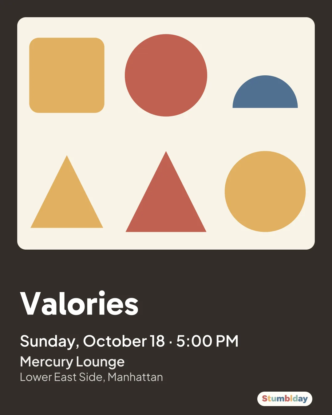 Flyer for Valories: Sunday, October 18 · 5:00 PM at Mercury Lounge
