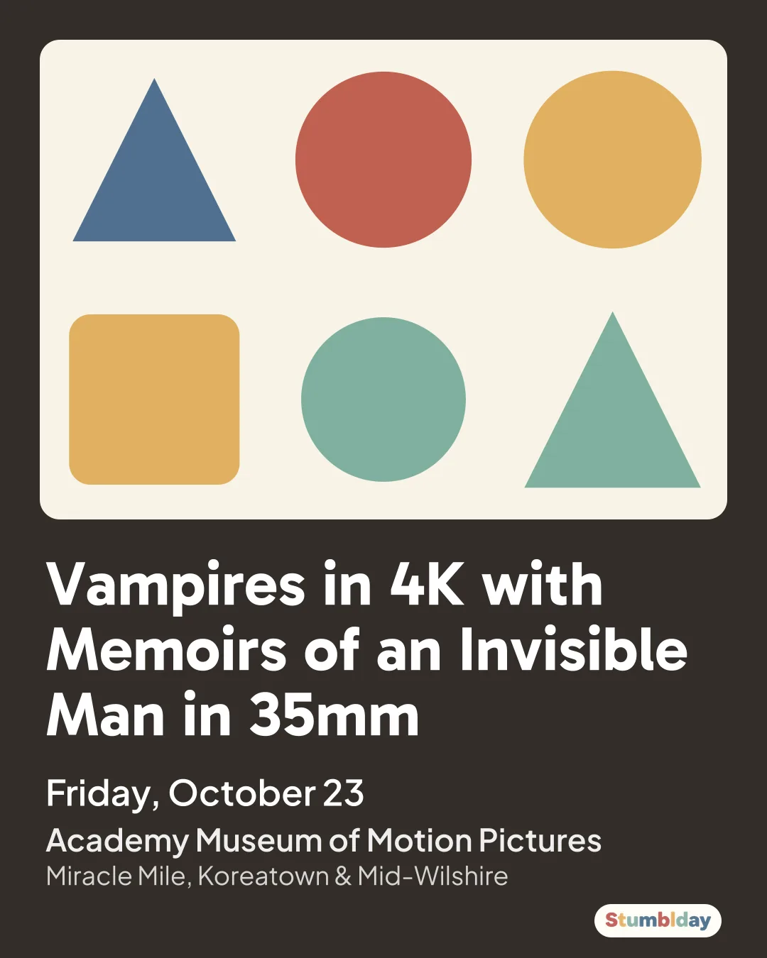 Flyer for Vampires in 4K with Memoirs of an Invisible Man in 35mm: Friday, October 23 at Academy Museum of Motion Pictures