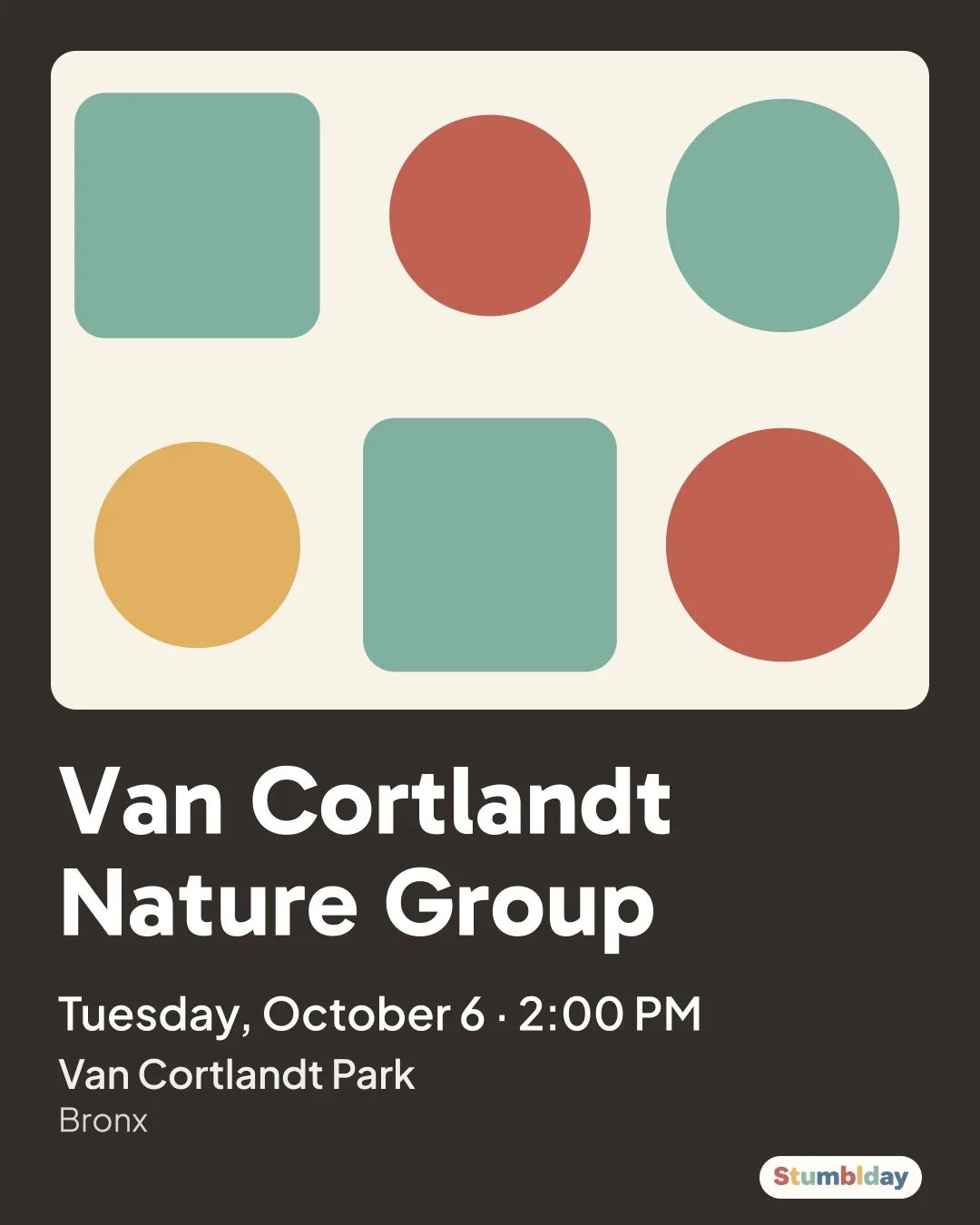 Flyer for Van Cortlandt Nature Group: Tuesday, October 6 · 2:00 PM at Van Cortlandt Park