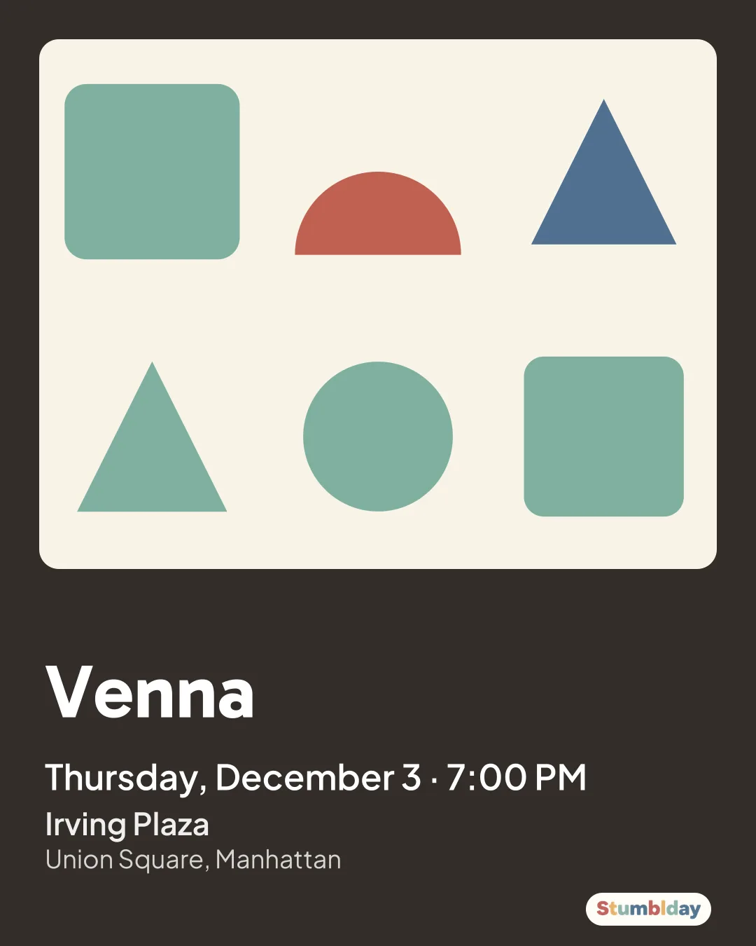 Flyer for Venna: Thursday, December 3 · 7:00 PM at Irving Plaza