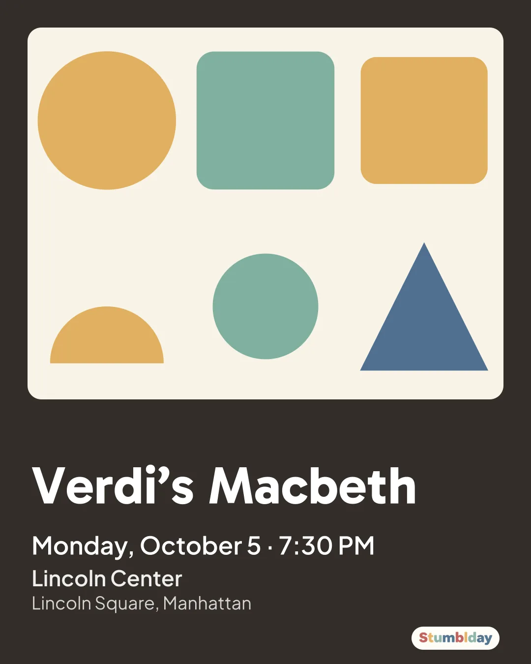 Flyer for Verdi’s Macbeth: Monday, October 5 · 7:30 PM at Lincoln Center