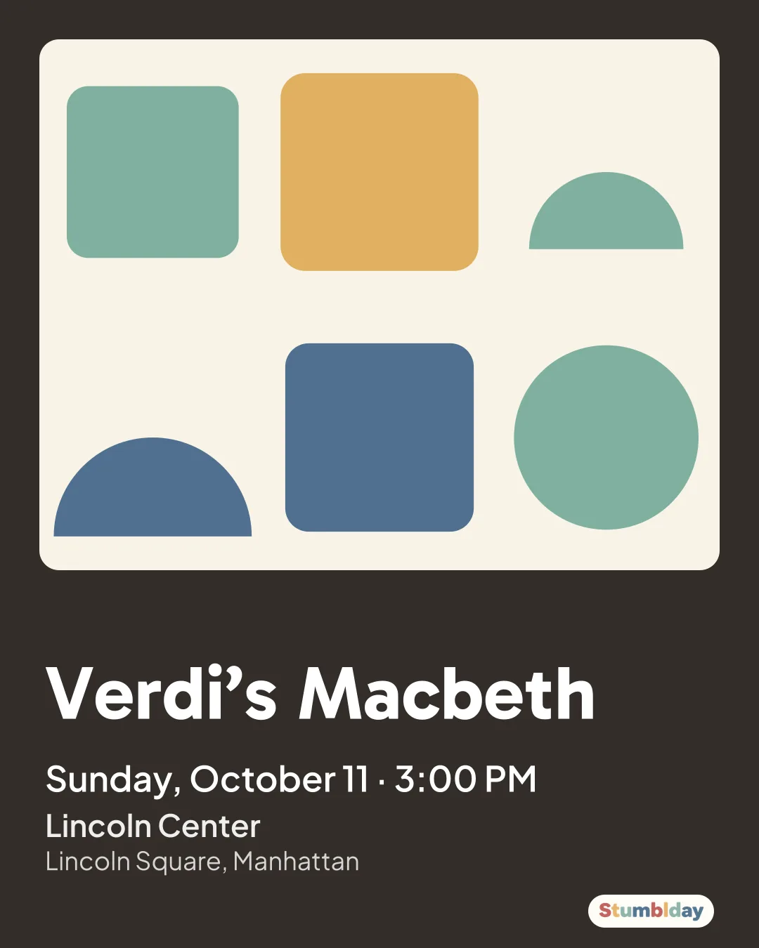 Flyer for Verdi’s Macbeth: Sunday, October 11 · 3:00 PM at Lincoln Center