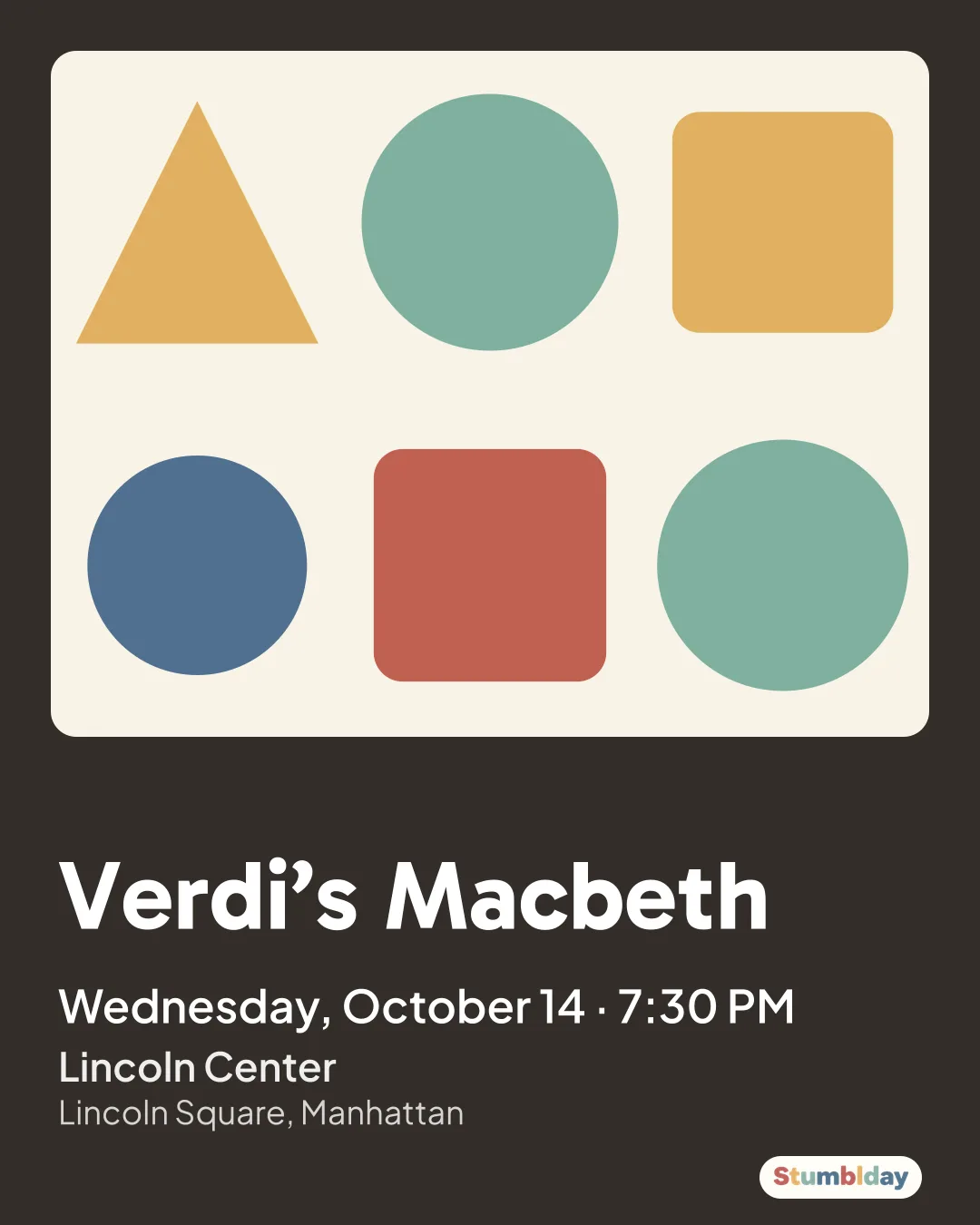 Flyer for Verdi’s Macbeth: Wednesday, October 14 · 7:30 PM at Lincoln Center