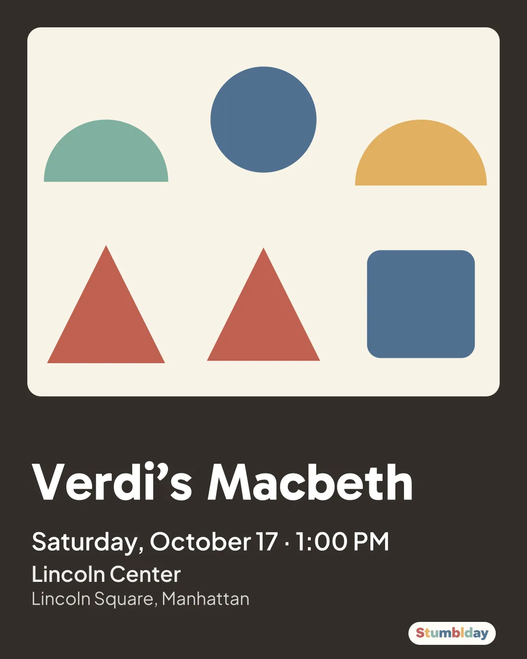 Flyer for Verdi’s Macbeth: Saturday, October 17 · 1:00 PM at Lincoln Center