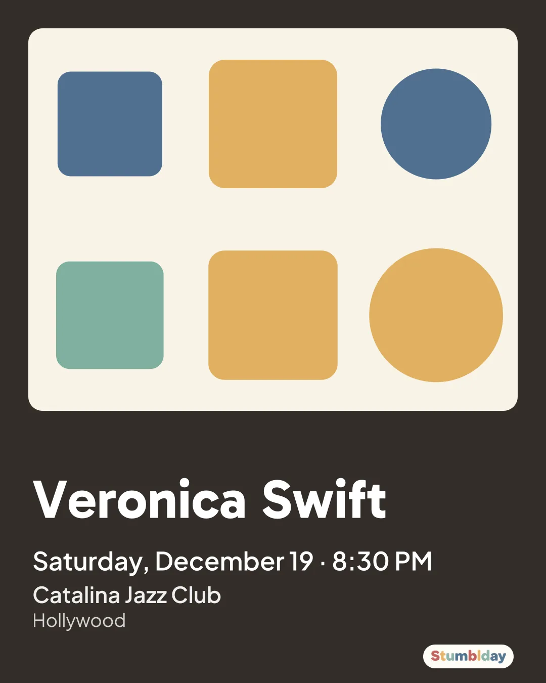 Flyer for Veronica Swift: Saturday, December 19 · 8:30 PM at Catalina Jazz Club