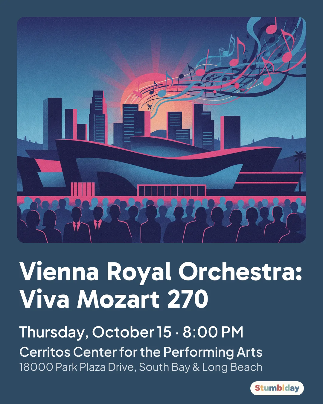 Flyer for Vienna Royal Orchestra: Viva Mozart 270: Thursday, October 15 · 8:00 PM at Cerritos Center for the Performing Arts