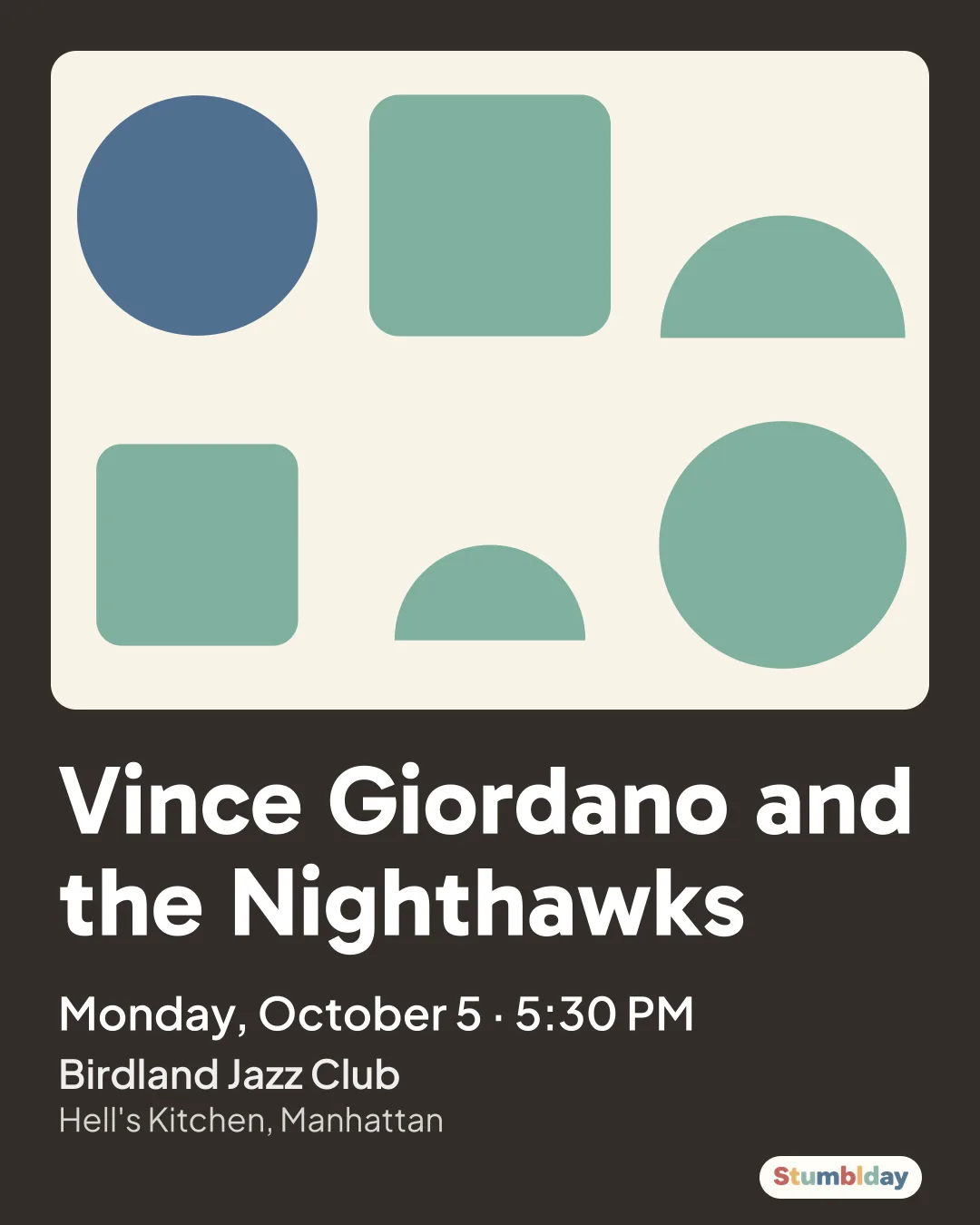 Flyer for Vince Giordano and the Nighthawks: Monday, October 5 · 5:30 PM at Birdland Jazz Club