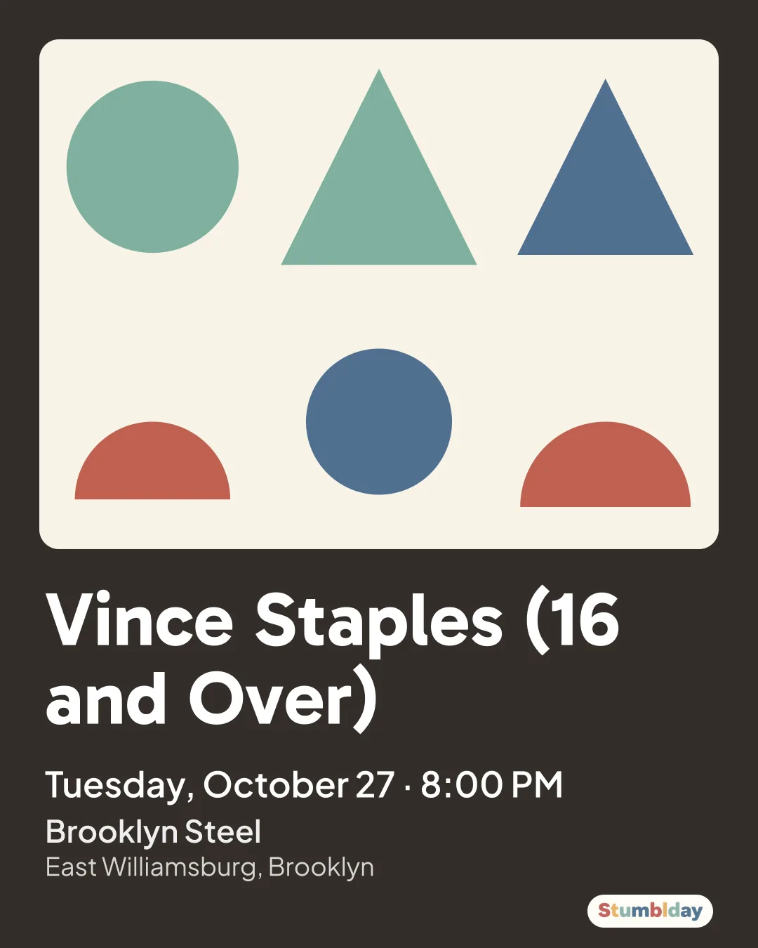 Flyer for Vince Staples (16 and Over): Tuesday, October 27 · 8:00 PM at Brooklyn Steel