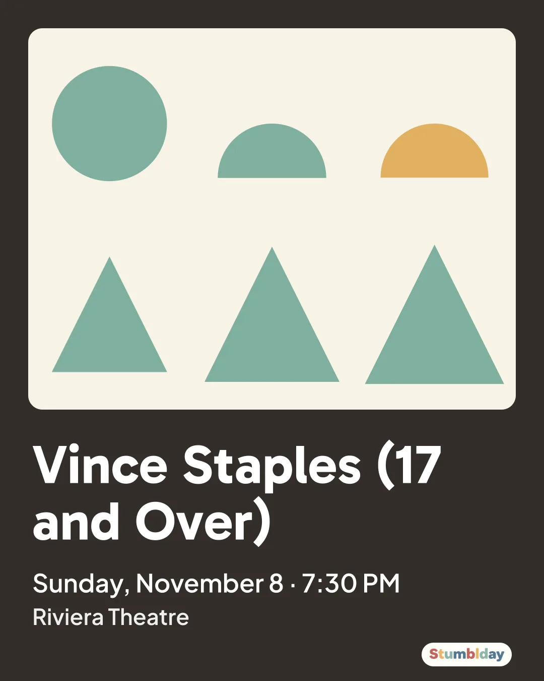 Flyer for Vince Staples (17 and Over): Sunday, November 8 · 7:30 PM at Riviera Theatre