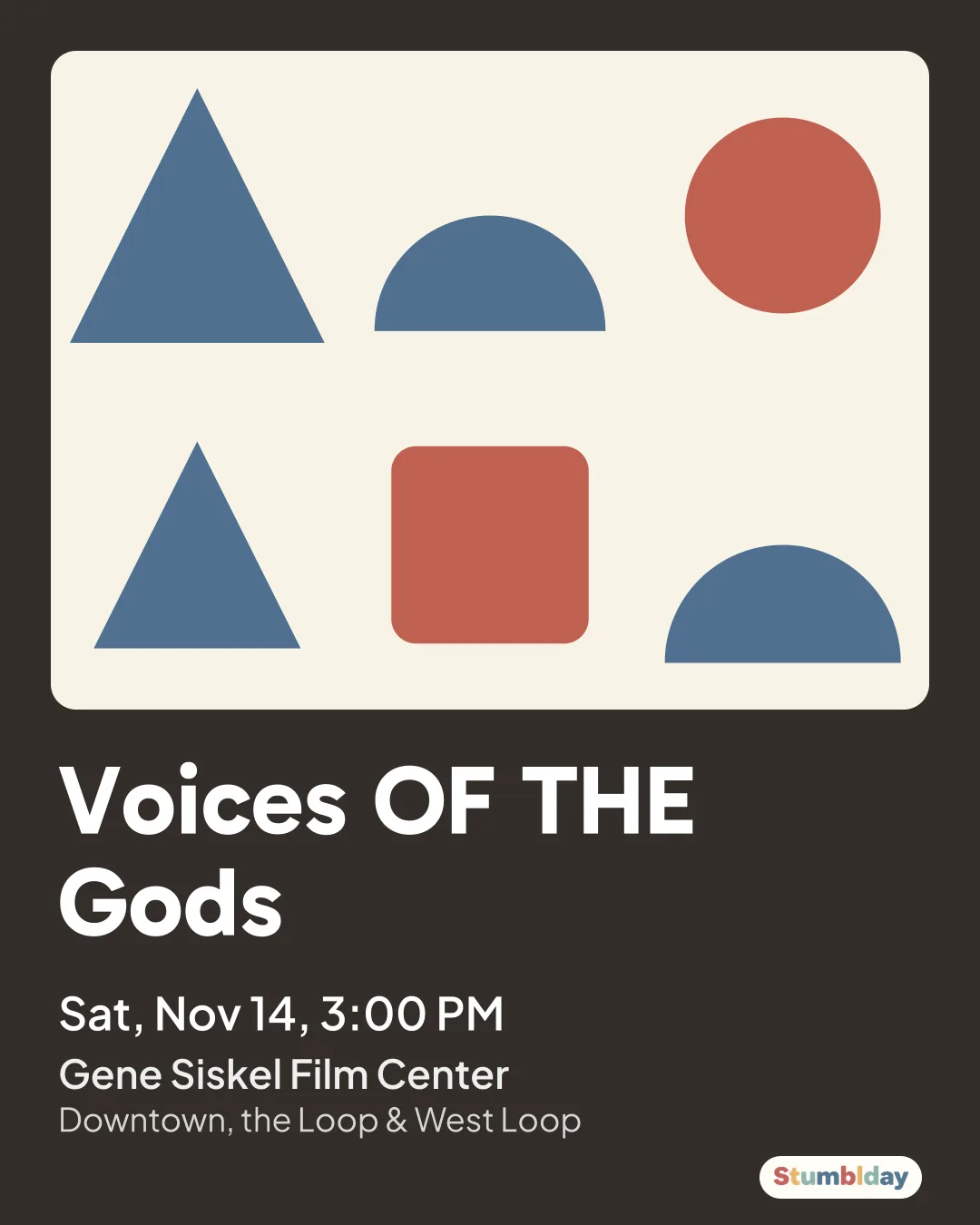 Flyer for Voices OF THE Gods: Sat, Nov 14, 3:00 PM at Gene Siskel Film Center