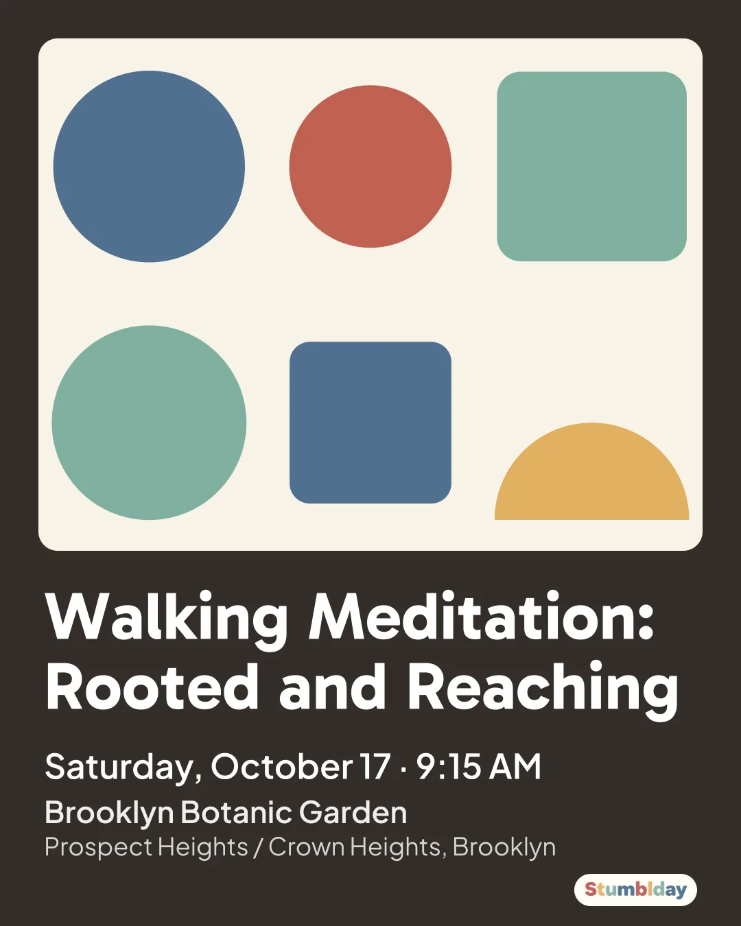 Flyer for Walking Meditation: Rooted and Reaching: Saturday, October 17 · 9:15 AM at Brooklyn Botanic Garden