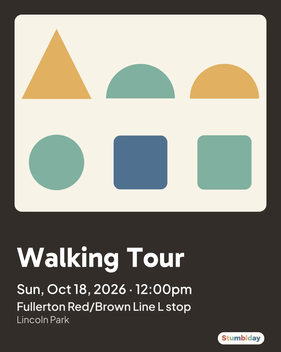 Flyer for Walking Tour: Sun, Oct 18, 2026 · 12:00pm at Fullerton Red/Brown Line L stop
