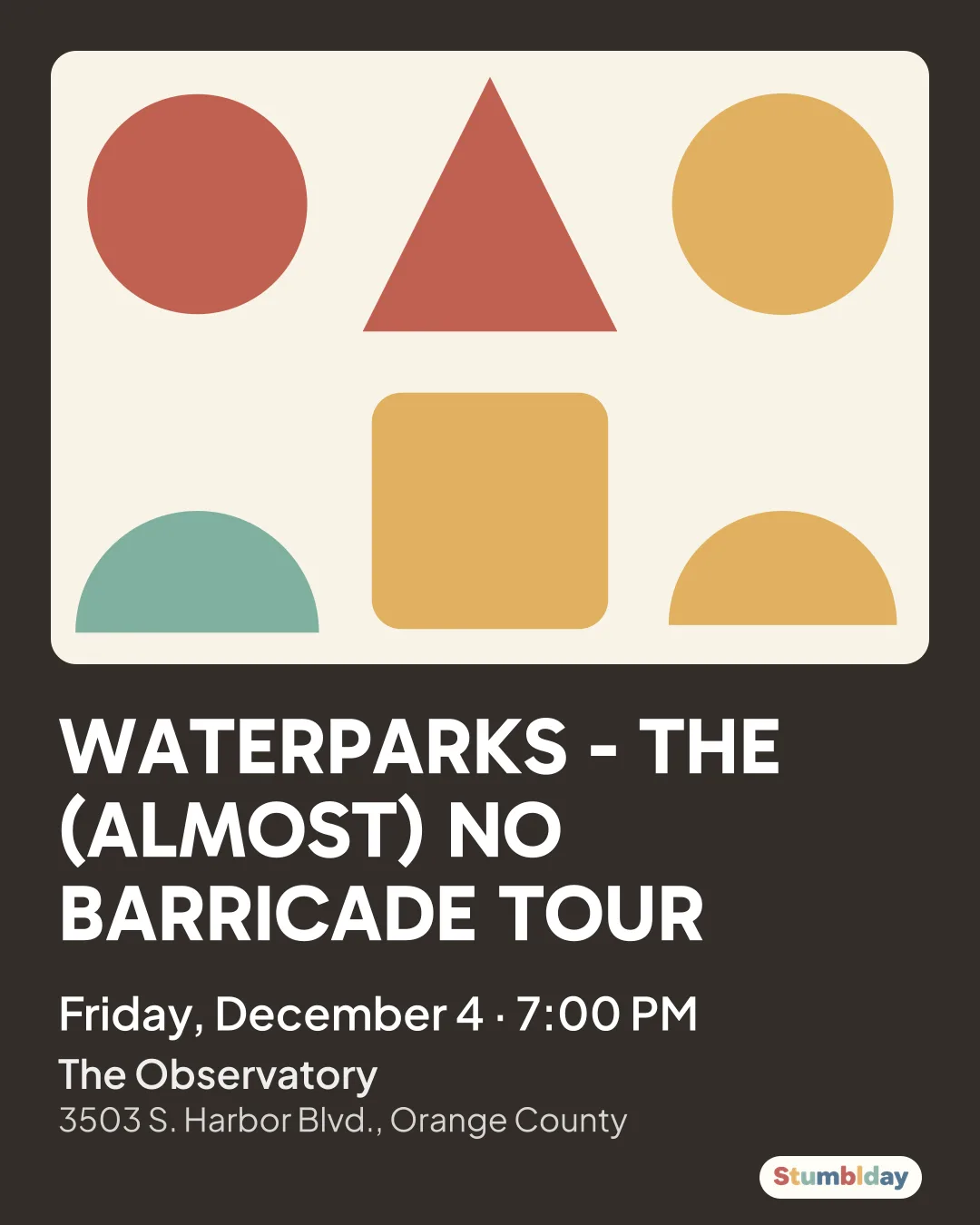 Flyer for WATERPARKS - THE (ALMOST) NO BARRICADE TOUR: Friday, December 4 · 7:00 PM at The Observatory