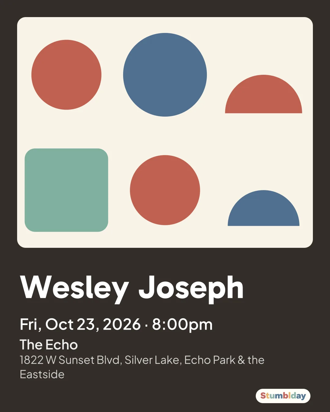 Flyer for Wesley Joseph: Fri, Oct 23, 2026 · 8:00pm at The Echo