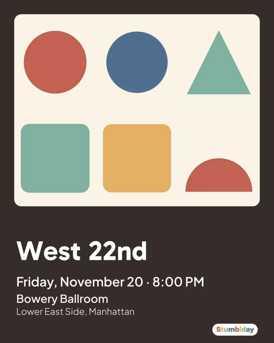 Flyer for West 22nd: Friday, November 20 · 8:00 PM at Bowery Ballroom
