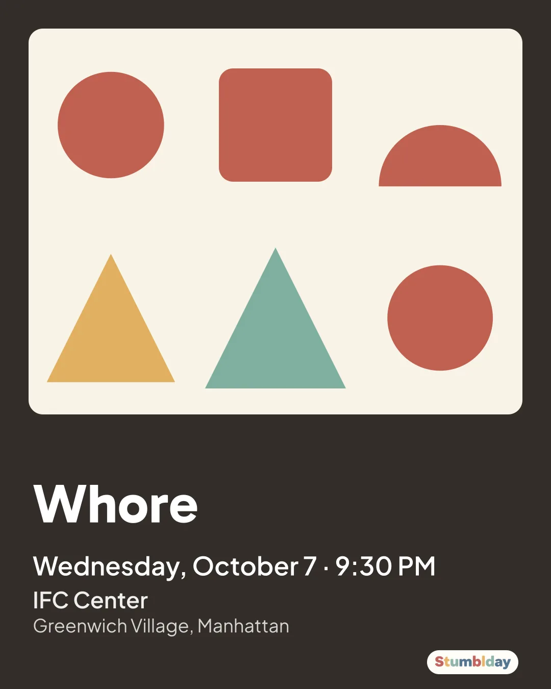 Flyer for Whore: Wednesday, October 7 · 9:30 PM at IFC Center