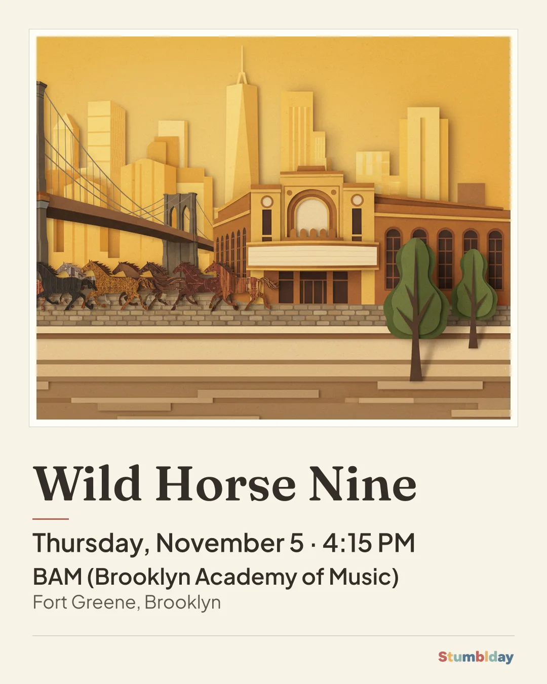 Flyer for Wild Horse Nine: Thursday, November 5 · 4:15 PM at BAM (Brooklyn Academy of Music)