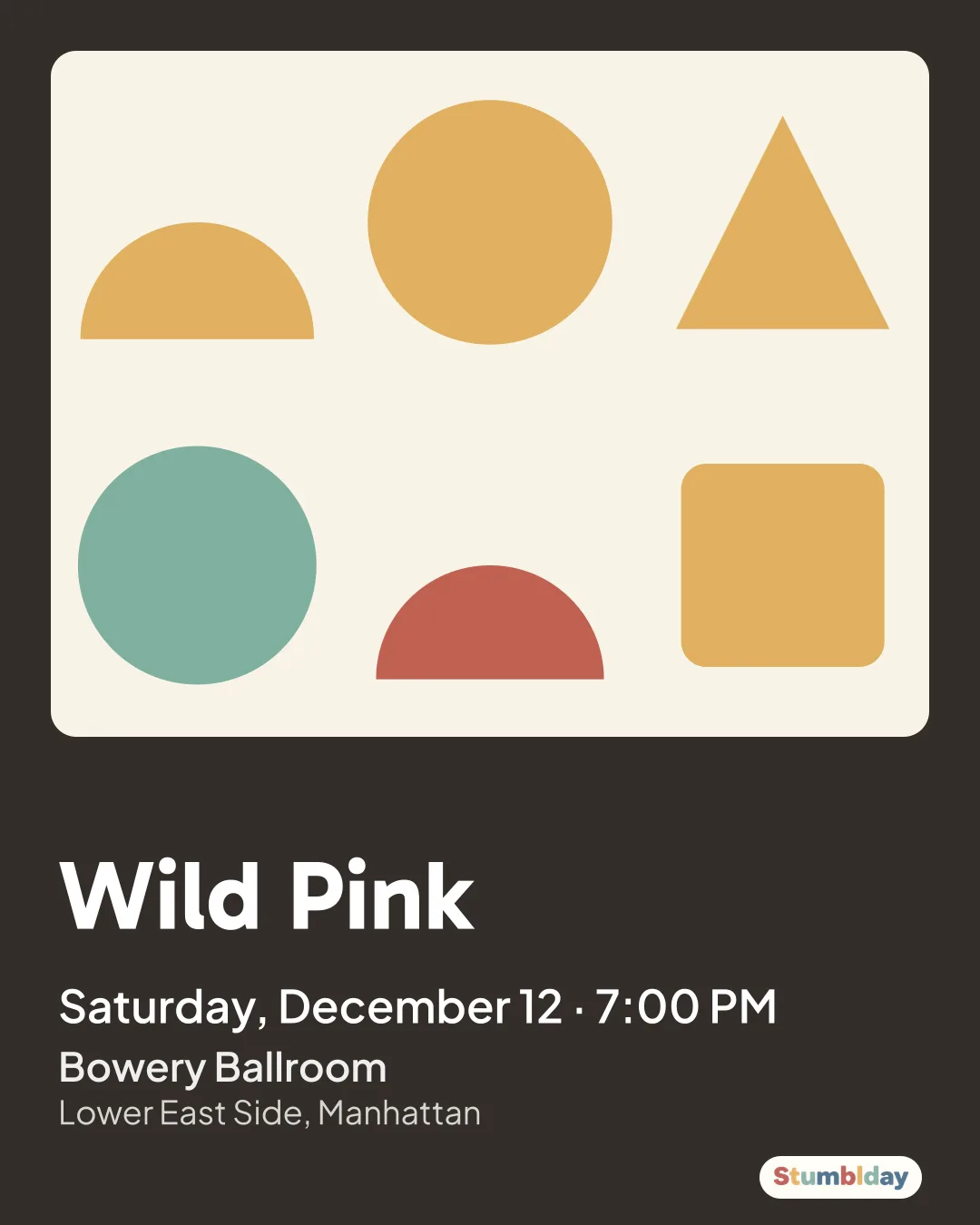 Flyer for Wild Pink: Saturday, December 12 · 7:00 PM at Bowery Ballroom