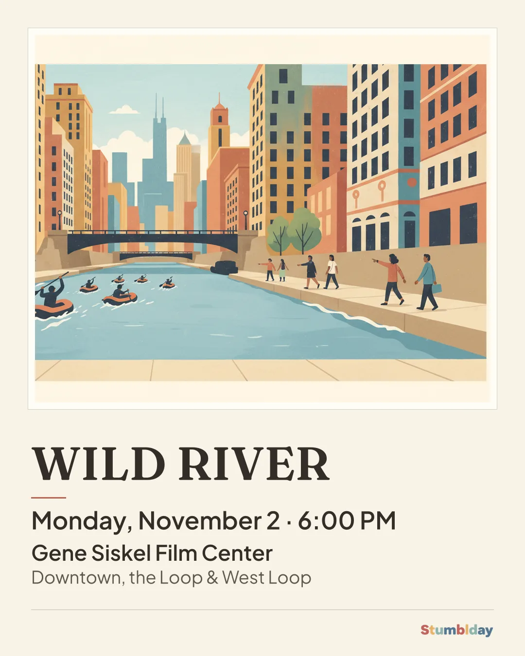 Flyer for WILD RIVER: Monday, November 2 · 6:00 PM at Gene Siskel Film Center