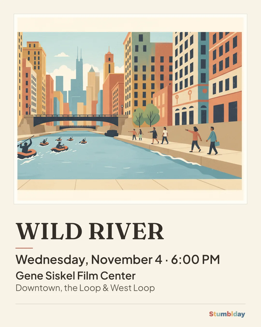 Flyer for WILD RIVER: Wednesday, November 4 · 6:00 PM at Gene Siskel Film Center