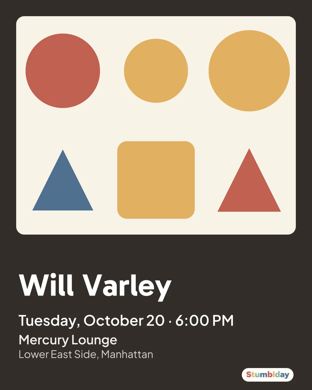 Flyer for Will Varley: Tuesday, October 20 · 6:00 PM at Mercury Lounge