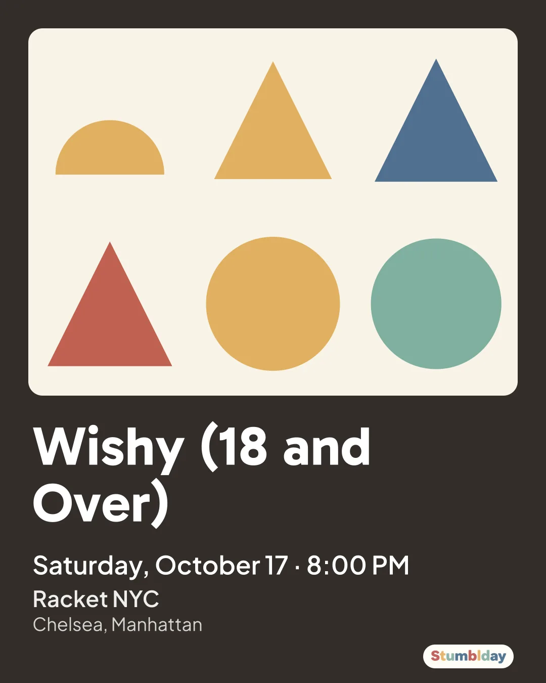 Flyer for Wishy (18 and Over): Saturday, October 17 · 8:00 PM at Racket NYC