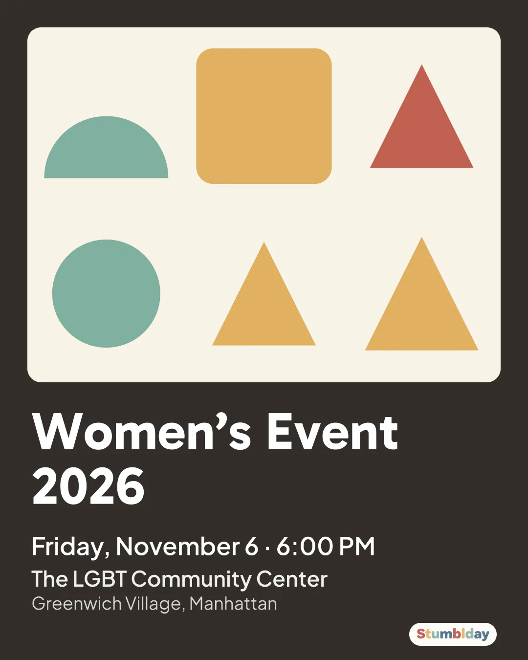 Flyer for Women’s Event 2026: Friday, November 6 · 6:00 PM at The LGBT Community Center
