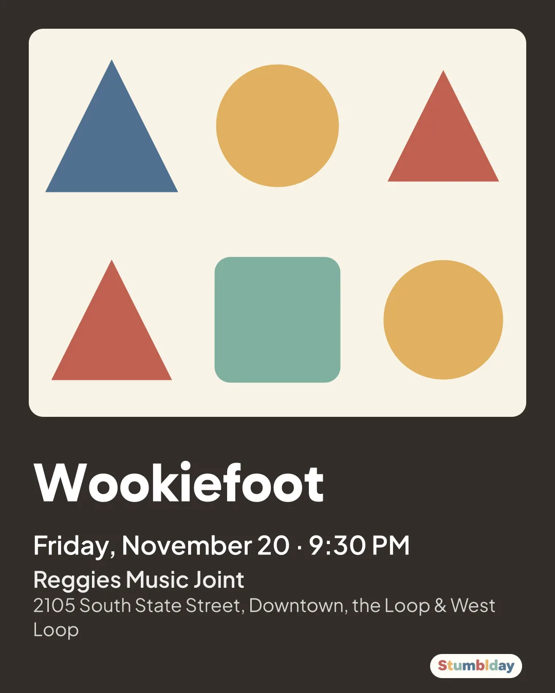 Flyer for Wookiefoot: Friday, November 20 · 9:30 PM at Reggies Music Joint