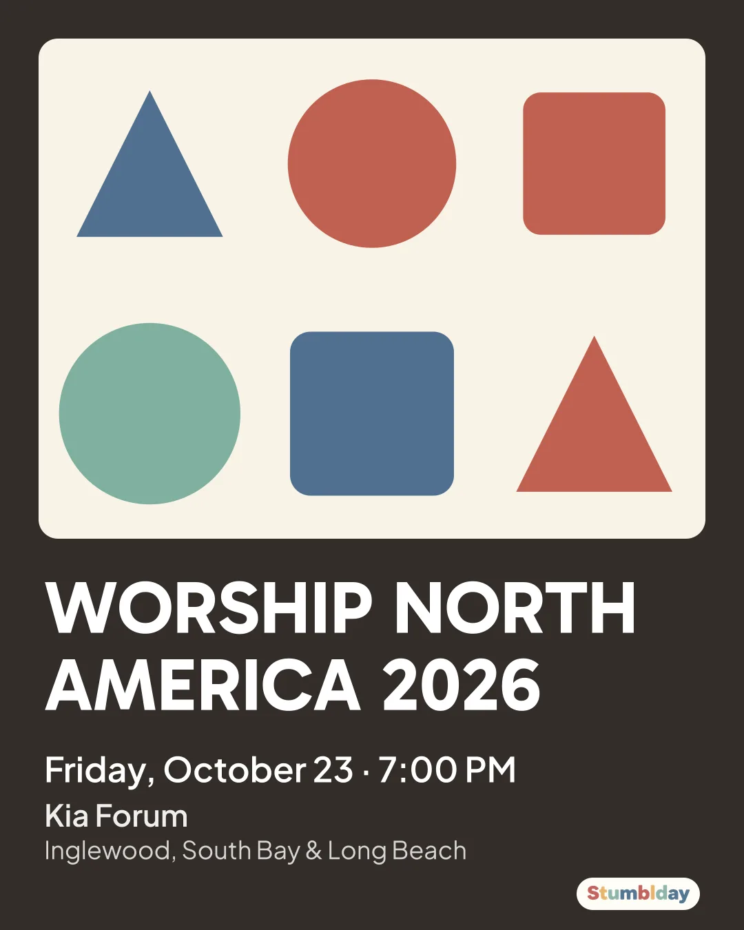Flyer for WORSHIP NORTH AMERICA 2026: Friday, October 23 · 7:00 PM at Kia Forum