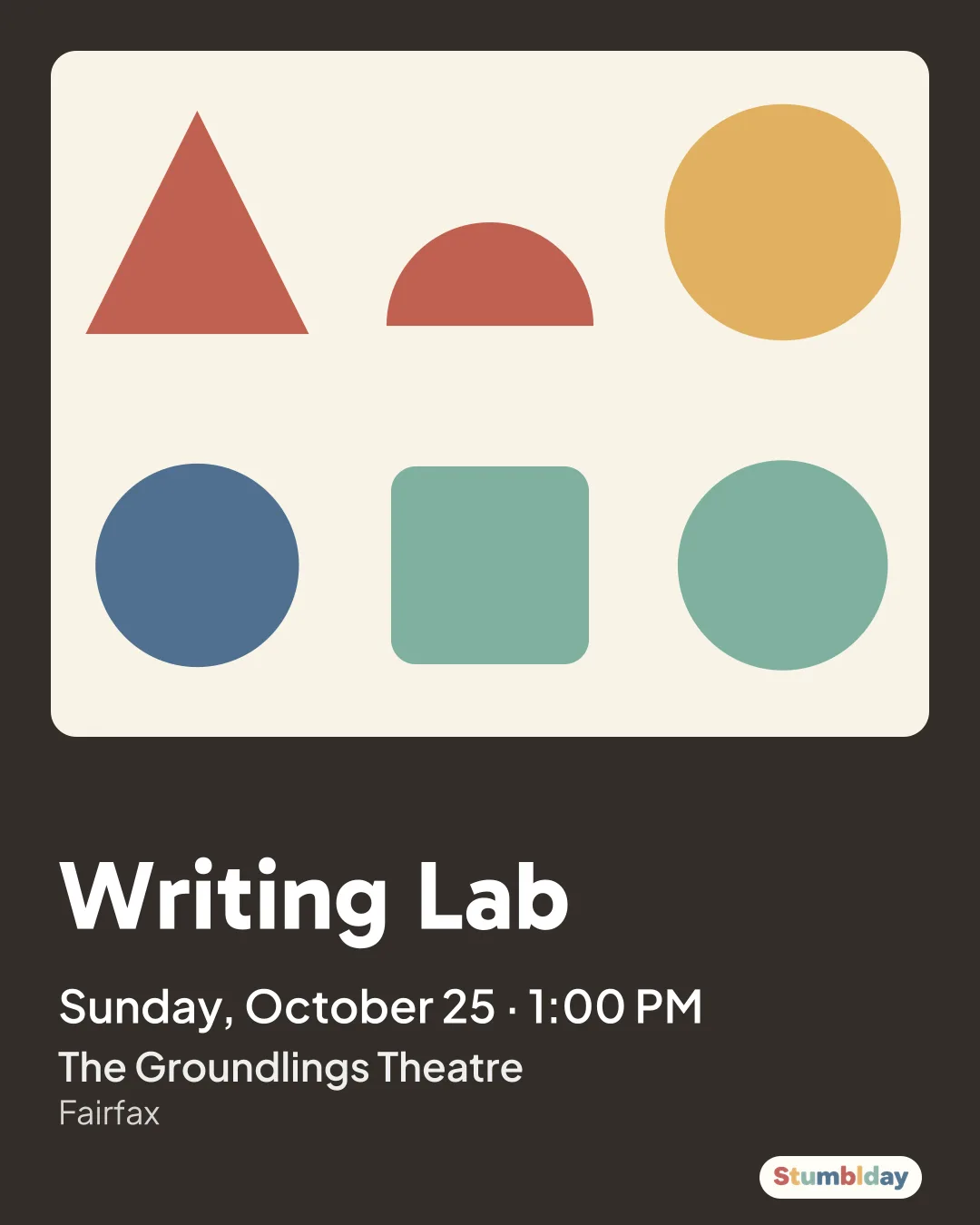 Flyer for Writing Lab: Sunday, October 25 · 1:00 PM at The Groundlings Theatre