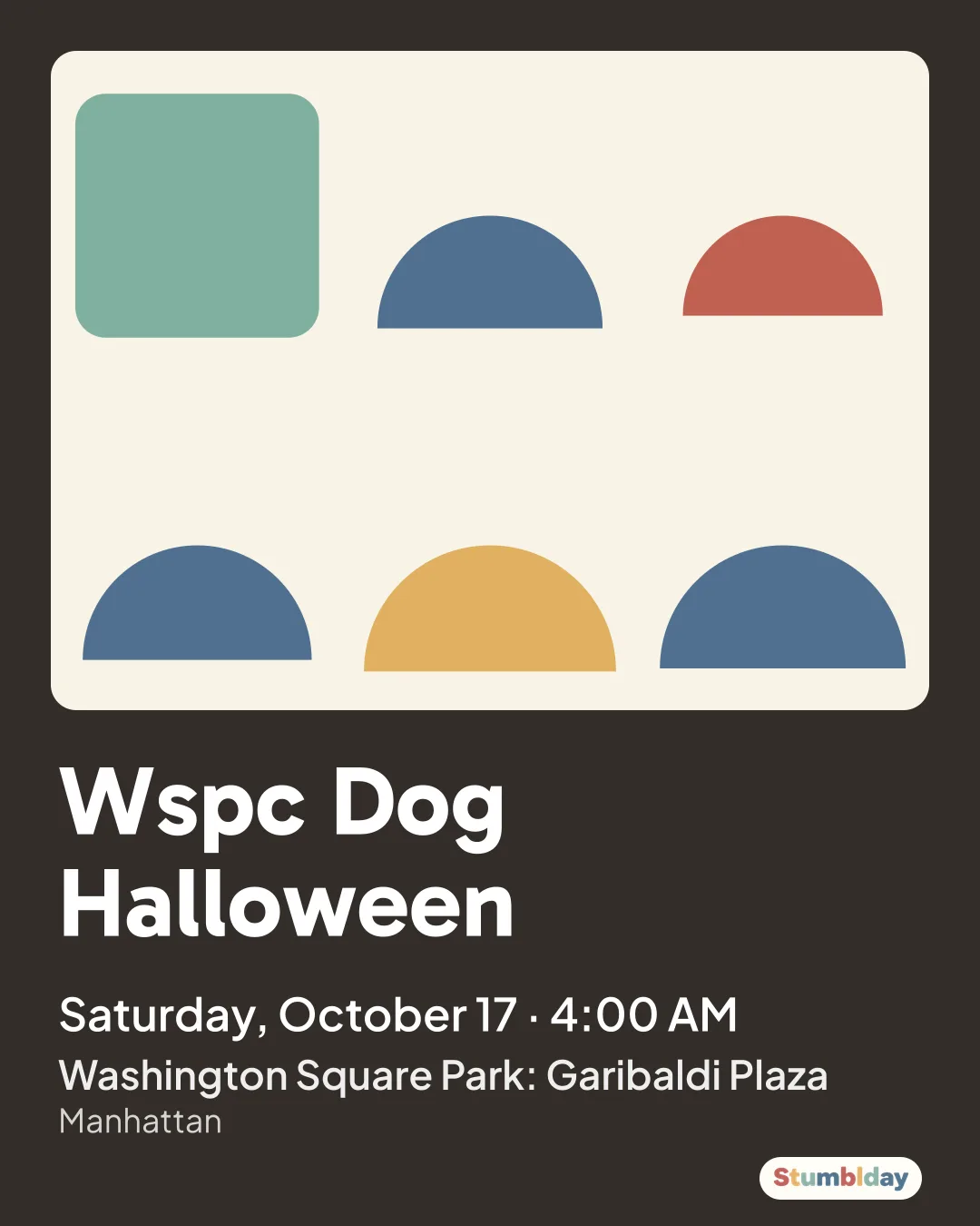 Flyer for Wspc Dog Halloween: Saturday, October 17 · 4:00 AM at Washington Square Park: Garibaldi Plaza