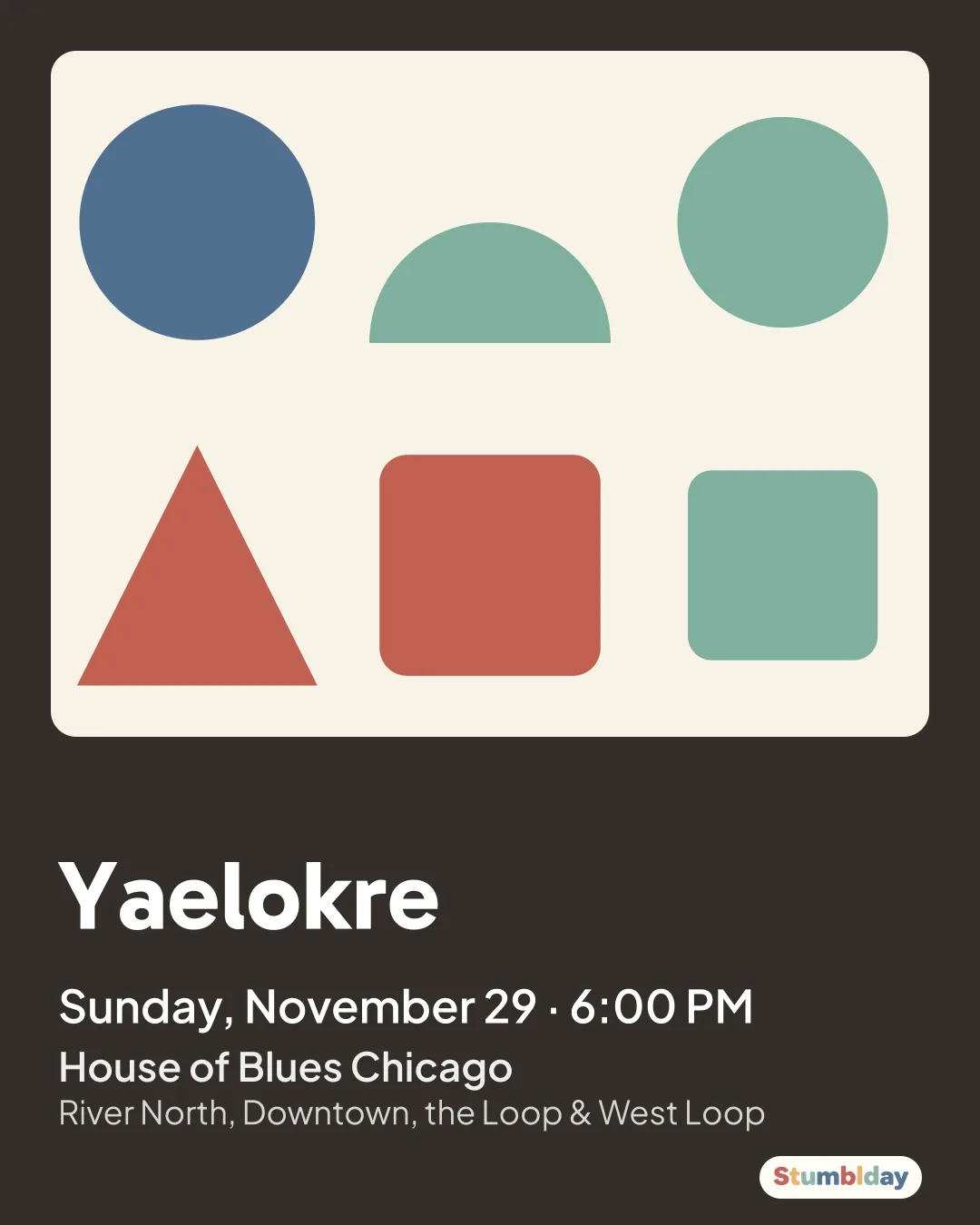 Flyer for Yaelokre: Sunday, November 29 · 6:00 PM at House of Blues Chicago