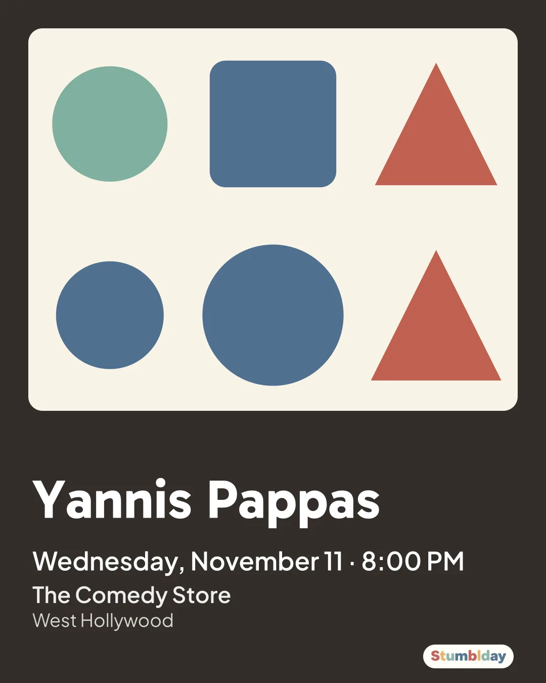 Flyer for Yannis Pappas: Wednesday, November 11 · 8:00 PM at The Comedy Store