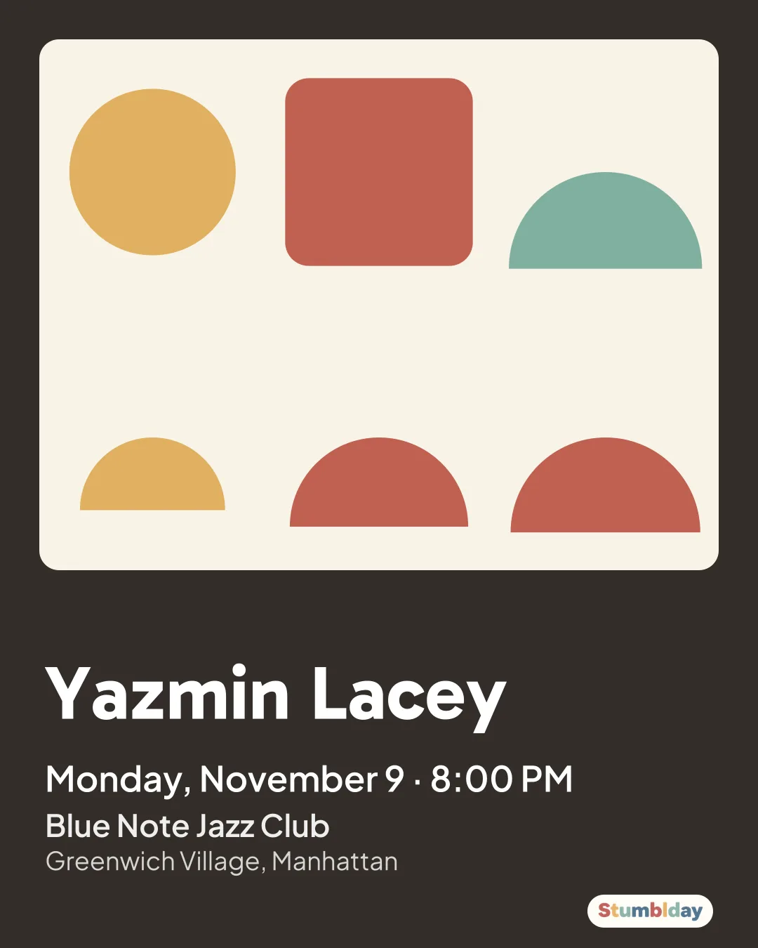 Flyer for Yazmin Lacey: Monday, November 9 · 8:00 PM at Blue Note Jazz Club