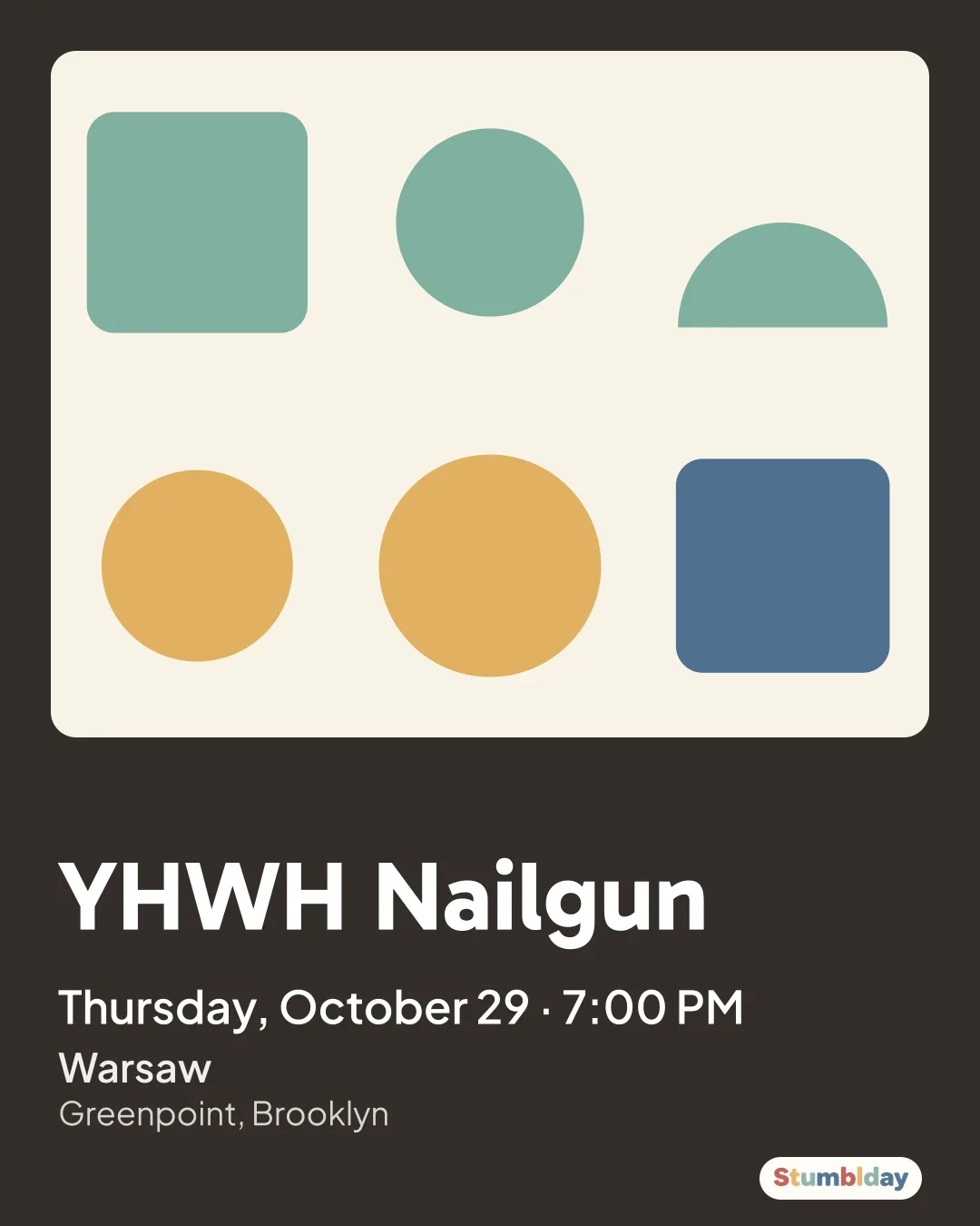 Flyer for YHWH Nailgun: Thursday, October 29 · 7:00 PM at Warsaw