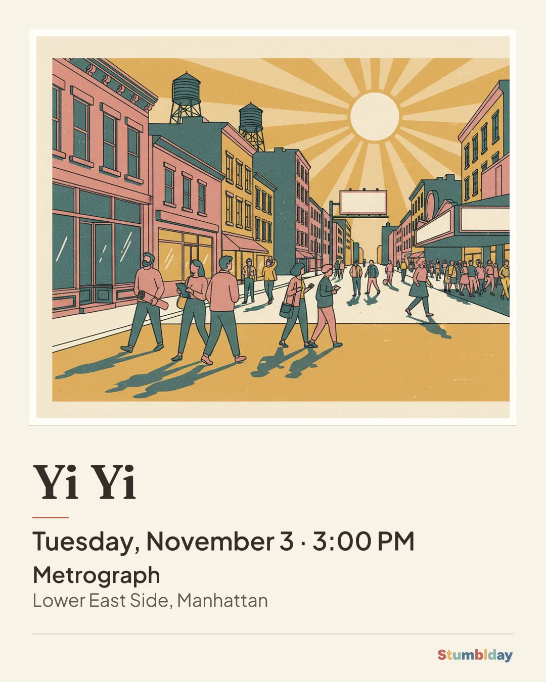 Flyer for Yi Yi: Tuesday, November 3 · 3:00 PM at Metrograph
