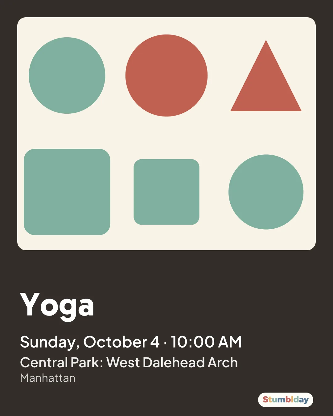 Flyer for Yoga: Sunday, October 4 · 10:00 AM at Central Park: West Dalehead Arch