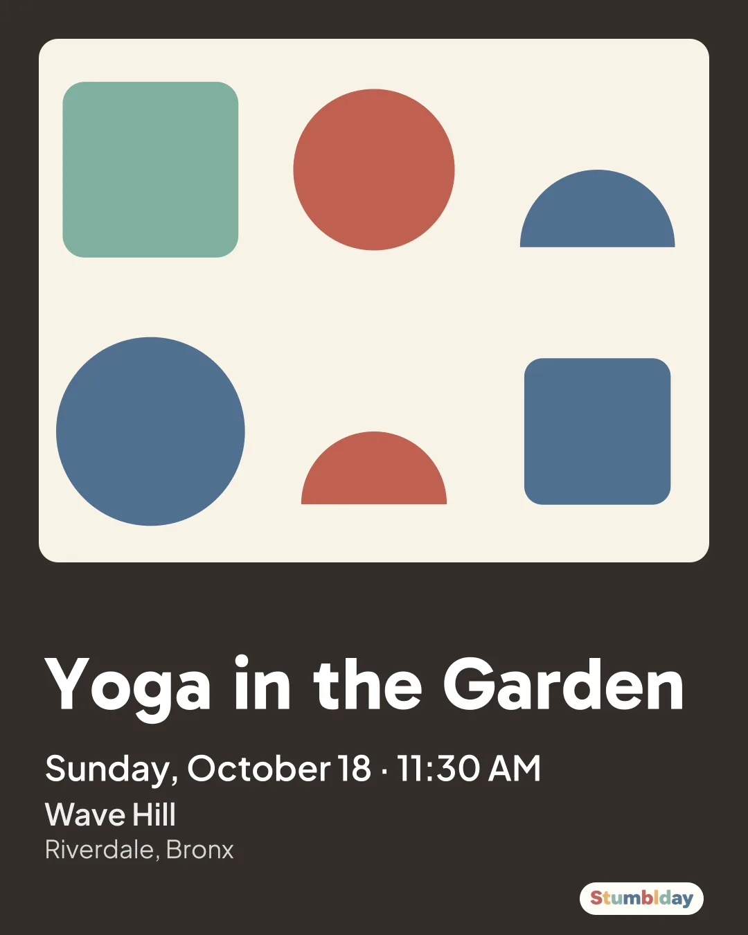 Flyer for Yoga in the Garden: Sunday, October 18 · 11:30 AM at Wave Hill